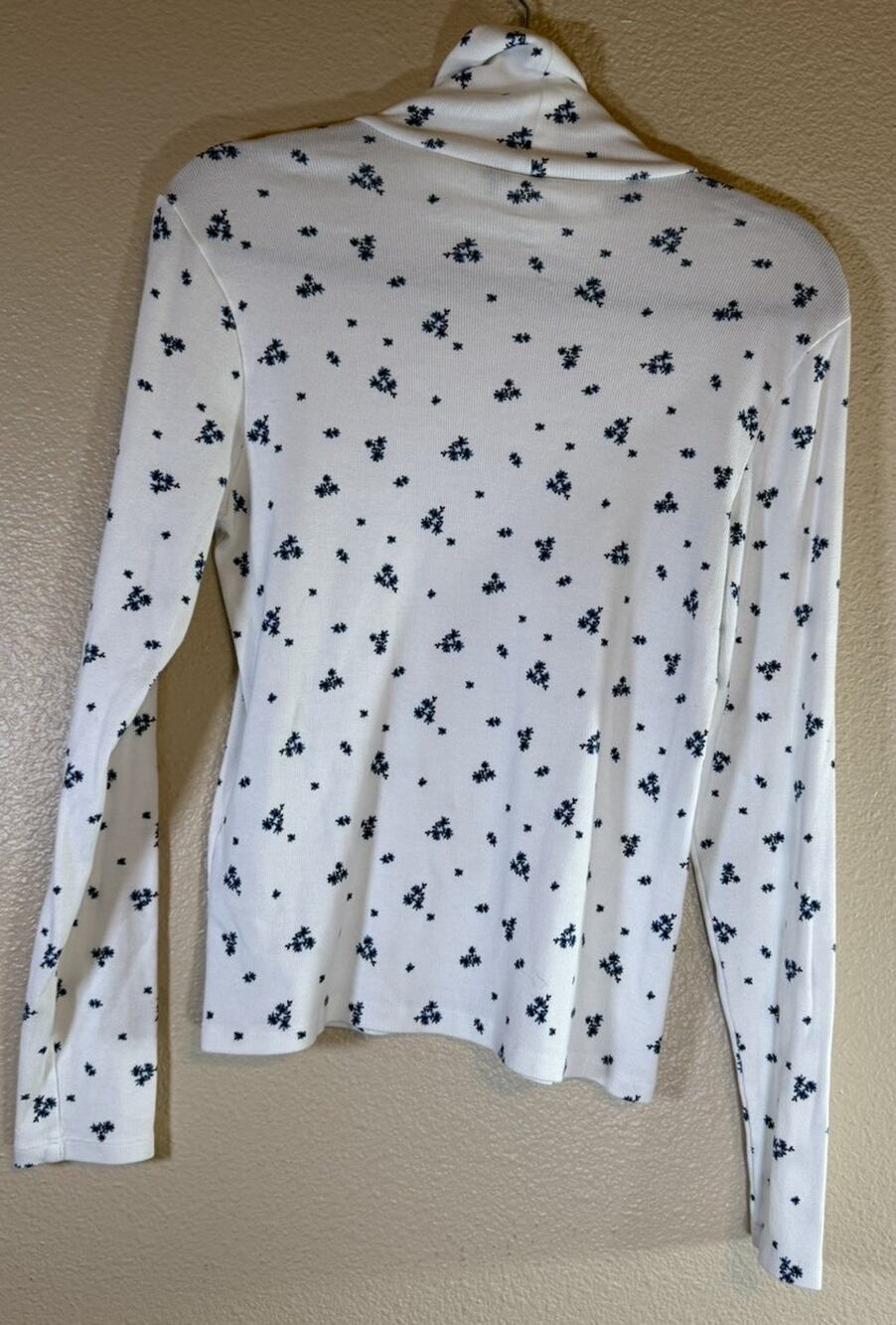 Levis Turtleneck Top Womens XL White Floral Ribbed Cottagecore Soft